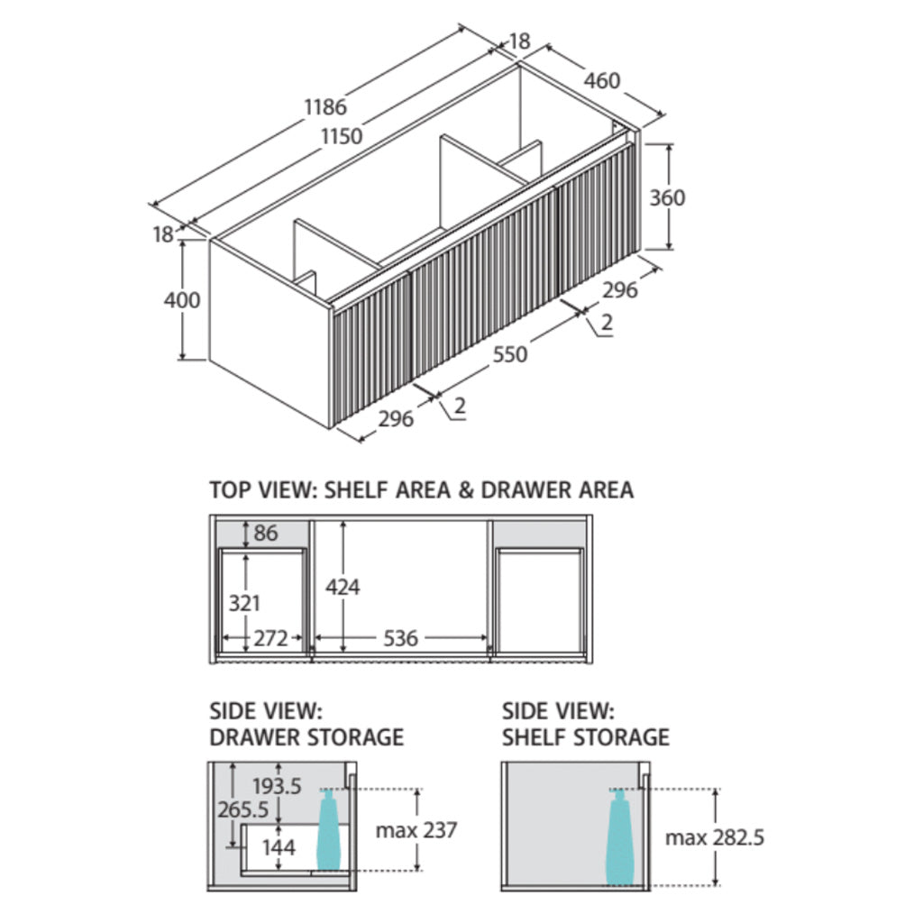1200mm Alina Vanity Specifications