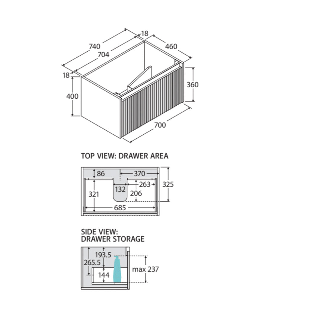 750mm Alina Vanity Specifications
