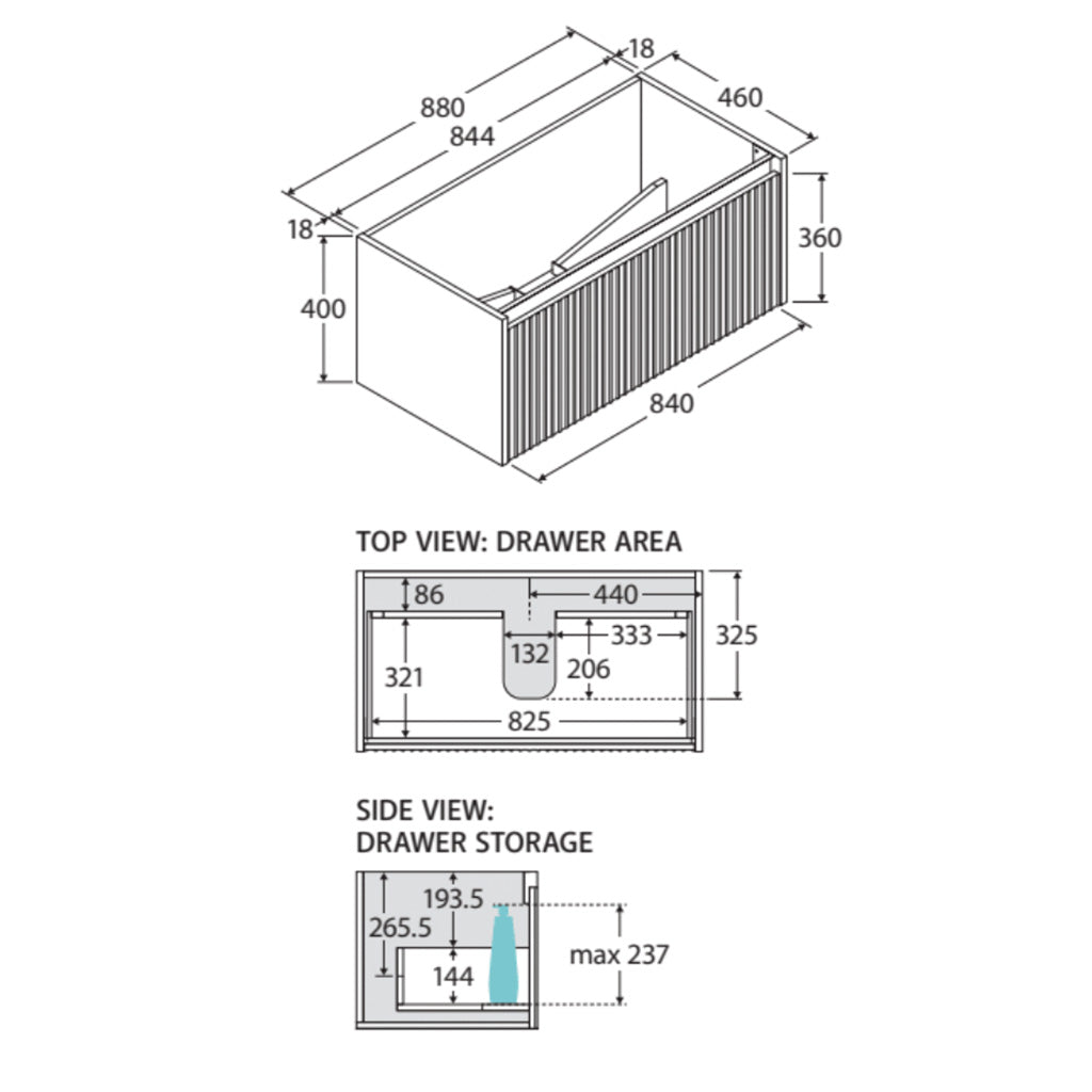 900mm Alina Vanity Specifications