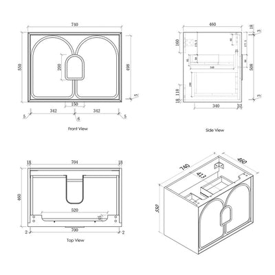 750mm Vanity Specifications